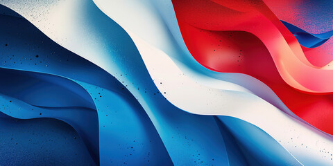 Abstract wavy blue, white, and red flag design