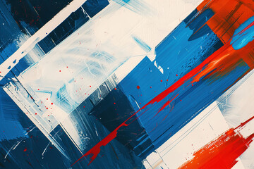 Abstract blue, red, and white paint strokes on canvas