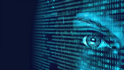Naklejka premium Digital Eye with Binary Background