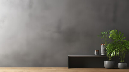 Modern Interior with Green Plant Decor on Wooden Floor