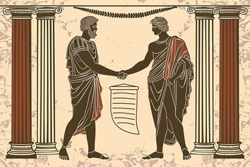 Fototapeta premium Classical Greek Scene with Figures