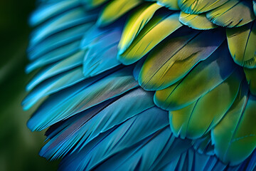 Obraz premium Close up of colorful blue and green feathers of exotic parrot bird