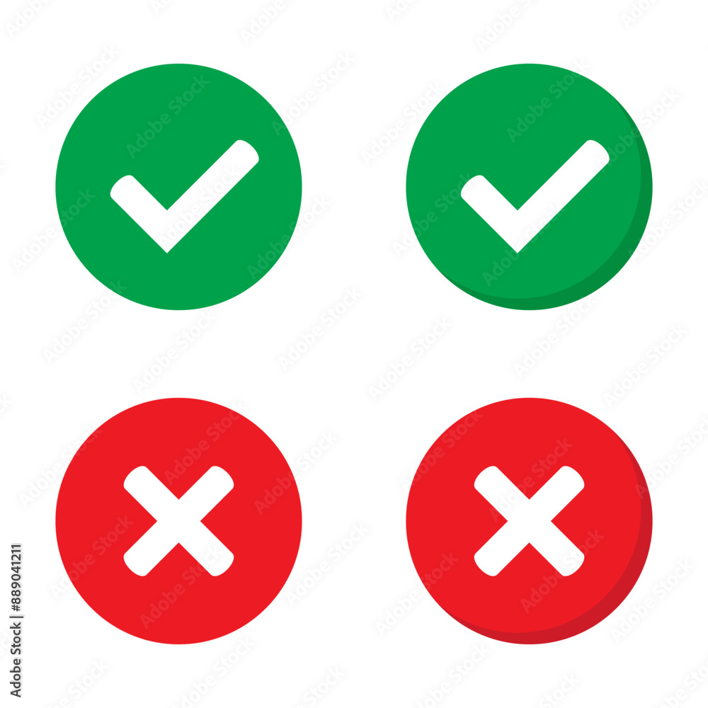 Aufkleber right or wrong icons. green tick and red cross checkmarks. yes or no symbol, approved or rejected ic