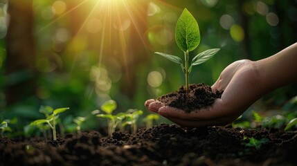 On World Environment Day the idea of ecology is beautifully symbolized by hands tenderly planting a sapling in the earth