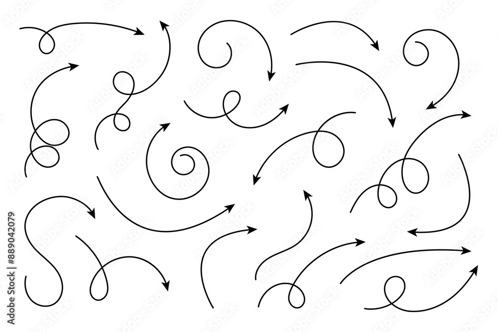 Aufkleber collection of curved arrows. set simple curved hand drawn arrows. collection of pointers.