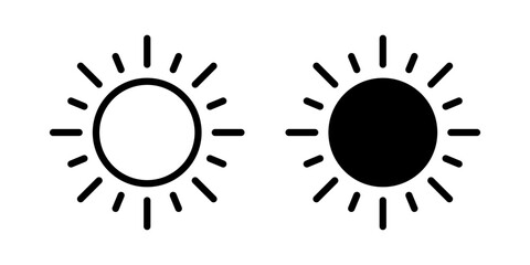 Sun icon, sun symbol isolated on white.