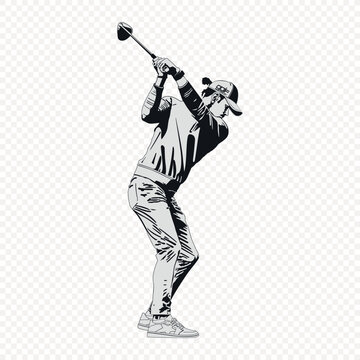 Golfer in contrasting highlights performs a swing