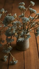 Fototapeta premium Dried statice flowers on wood nostalgic