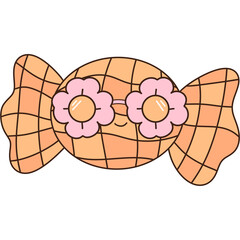 Groovy halloween candy clipart illustration, Trendy 70s retro style.