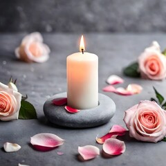 spa still life with candle and roses.