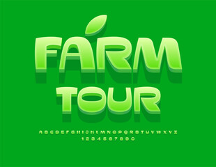 Vector green logo Farm Tours. Modern Stylish Font. Trendy 3D Alphabet Letters and Numbers set