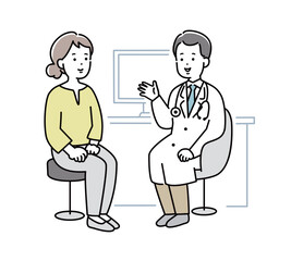 問診・診察を受ける若い女性と説明をする医者のイラスト素材