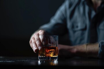 Hand Reaching for Glass of Whiskey