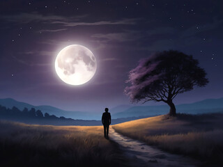 Fototapeta premium Serene and atmospheric desktop wallpaper featuring a night scene