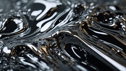 Glossy silver chrome metal fluid effect background.