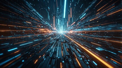 Obraz premium Futuristic abstract background with technology particles in a state of flux, symbolizing the ever changing landscape of technological evolution.