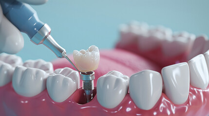 3D illustration of local dental anesthesia near a damaged tooth