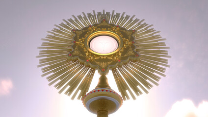 Jesus Christ in the monstrance present in the Sacrament of the Eucharist - Illustration 3D