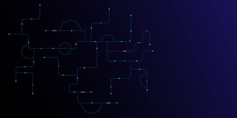 Vectors High-tech connection system on a blue background. Technology digital circuit board background. Technology black circuit diagram.