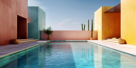 Fototapeta premium Modern Minimalist Pool with Colorful Geometric Walls 