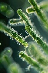 Naklejka premium A green image of green bacteria with a blurry background