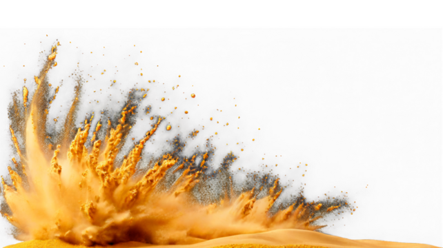 golden sand flying explosion isolated transparent background