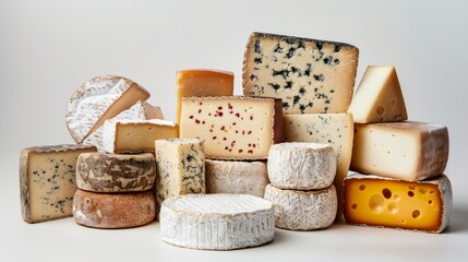 Cheese collection. Сlose-up view, a variety of different cheeses, stacked