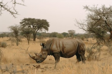 Fototapeta premium White rhino grazing in South Africa.