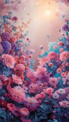 Floral pastel beautiful background with colorful flowers