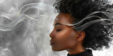 cosmetology beauty salon banner with copy space, beautiful African woman face, black and white, b/w