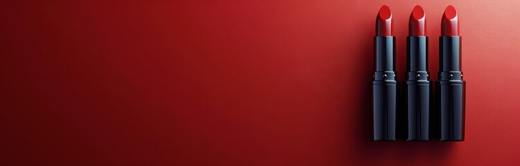 Obraz premium Three Red Lipsticks on a Red Background