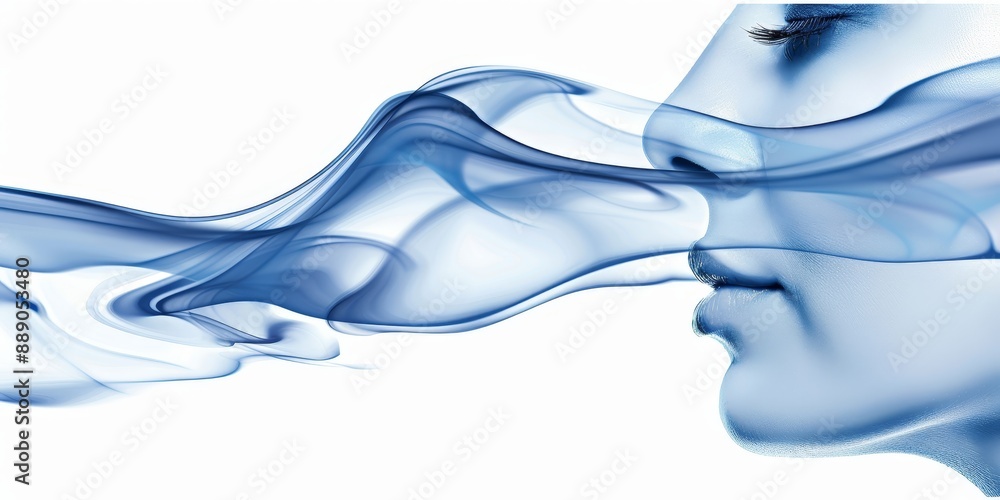 Aufkleber Abstract digital representation of a human exhaling particles, showcasing futuristic concepts of data flow and virtual interaction