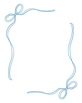 Blue vintage bows frame, Hand drawn ribbons border illustration.	