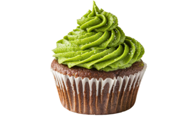 A single chocolate cupcake with green frosting