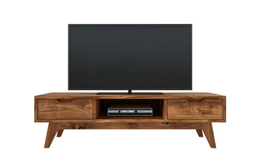 A sleek wooden entertainment center with a flat screen TV and a DVD player on a shelf