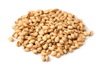 Tasty pistachios isolated on a white background.
