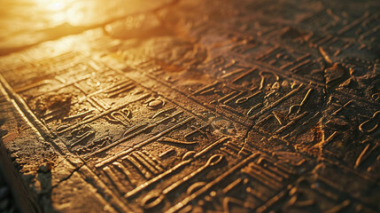 Naklejka premium Well-preserved hieroglyphic engravings on the surface of stone from Ancient Egypt