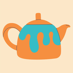 Cute teapot in cartoon doodle flat style. Element for design, posters, fabric patterns, kitchen decor, cafe, dining room, logo