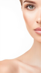 Naklejka premium cosmetology beauty salon banner with copy space, beautiful woman face, lip augmentation, skincare, lashes brows lamination