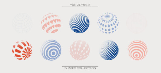 Y2K Halftone 3d Sphere Collection in Blue, red, Pink