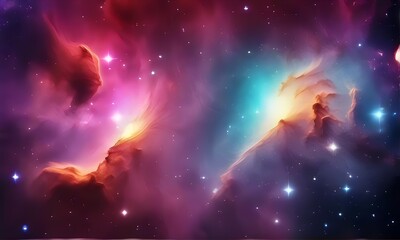 Neon galaxy cloud nebula. Nighttime cosmos stars