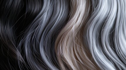Naklejka premium A row of hair with different colors and textures. The hair is long and flowing, with some sections being darker and others lighter. Concept of diversity and individuality