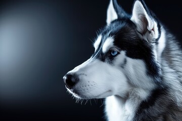 Obraz premium Siberian Husky side profile, focused gaze, dark background