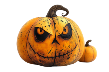 Cute Cartoon orange character Jack o lantern with a Halloween pumpkin smiling face isolated on a white background