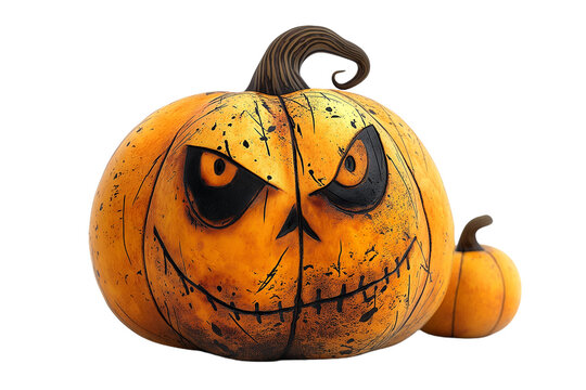 Cute Cartoon orange character Jack o lantern with a Halloween pumpkin smiling face isolated on a white background