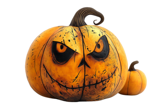 Cute Cartoon orange character Jack o lantern with a Halloween pumpkin smiling face isolated on a white background