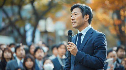 Obraz premium 政治家の街頭演説 AI