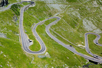 Transfagarasan famous road in Romania. Very picturesque mountain road in the Carpathians, Romania. Landscape or nature on a mountain top.