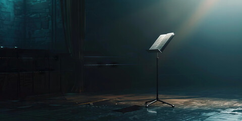 Muted Melody of the National Anthem: A lone music stand, its sheet music folded shut, silent as a whisper.