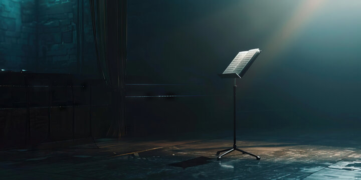 Muted Melody of the National Anthem: A lone music stand, its sheet music folded shut, silent as a whisper.